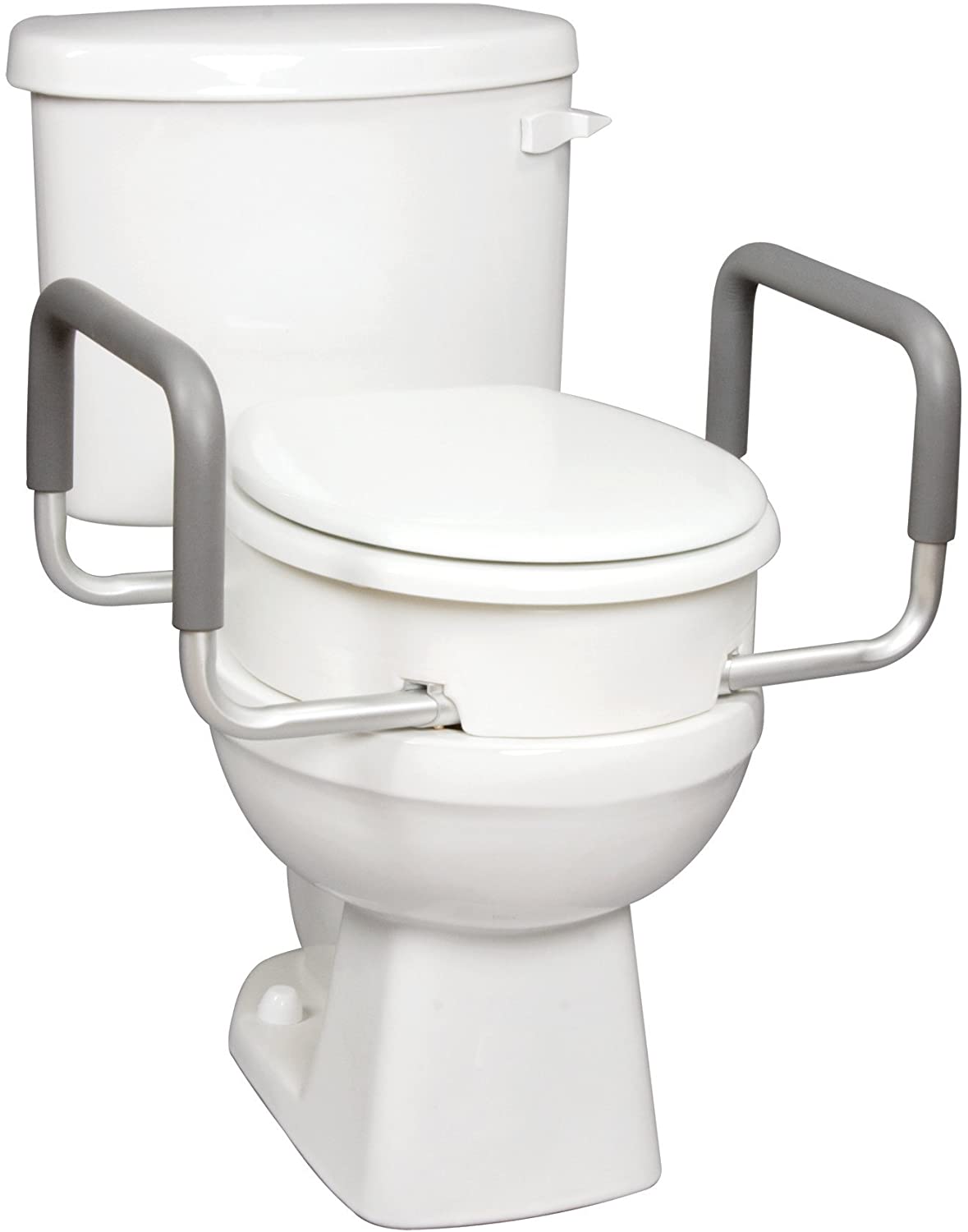 Raised toilet seat with arms