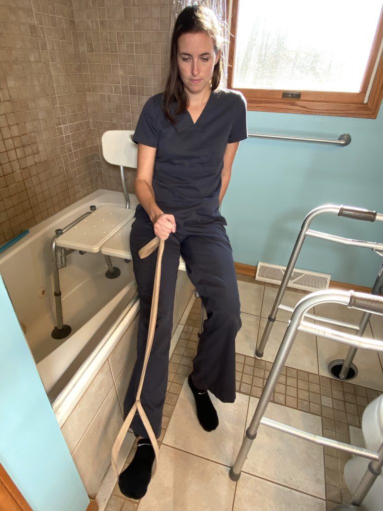 Showering After Hip Replacement - Place Leg Lifter Around Foot