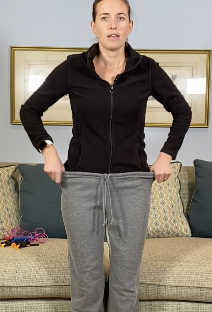 Put on pants after surgery - stand and pull pants over hips